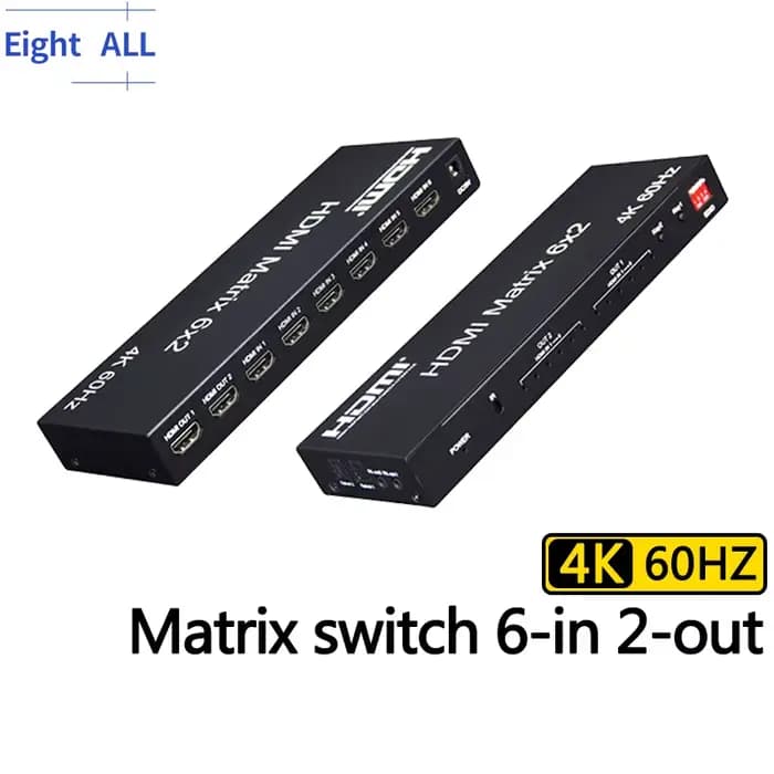 Commutateur matriciel HDMI 6x2 4K 60Hz, répartiteur vidéo 6 entrées 2 sorties avec extracteur audio