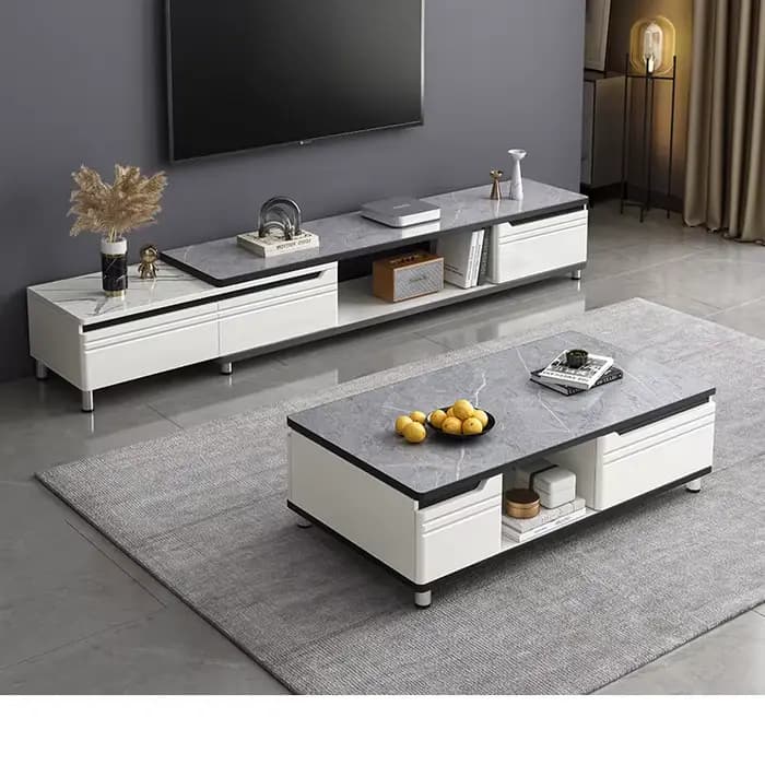 Meuble Tv moderne de luxe réglable blanc haut de gamme