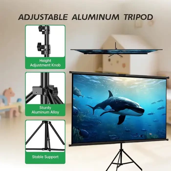 Écran de projection avec support simple - 4K HD 16:9 pour intérieur/extérieur