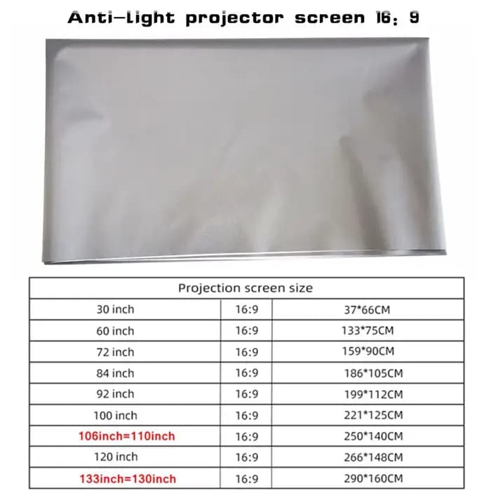 MIXITO écran de projecteur Simple 16:9 rideau Anti-lumière 30 72 84 92 100 106 120 130 133 pouces maison extérieure bureau Portable 3d HD
