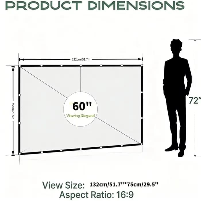 Écran de projection XIAOHUI à bord noir avec trou, format 16:9, 60-180 pouces, pour extérieur, maiso