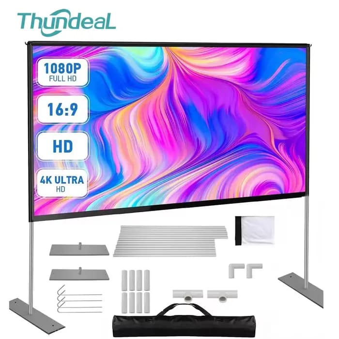 Écran de projection portable 120 pouces + support de cadre, écran de projection vidéo cinéma 120 pou