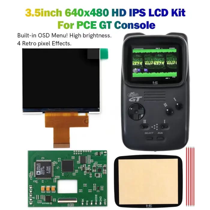 Écran LCD IPS HD 3, 5 pouces 640x480 PCE GT avec carte RGB pour console PC Engine GT avec menu OSD