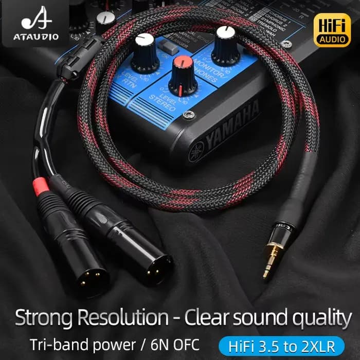 ATAUDIO câble HiFi XLR 3.5mm vers XLR Aux cordon Audio TRS stéréo 3.5 à 2XLR mâle pour Microphone ordinateur téléphone haut-parleur amplificateur