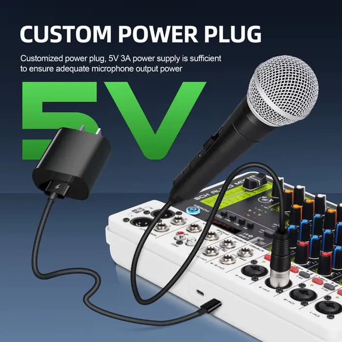 Interface audio V8 avec Bluetooth 5.0 et alimentation fantôme pour enregistrement sur ordinateur