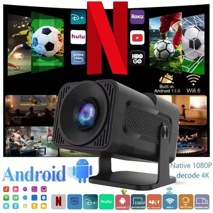 DEYSINN 4K Android 13 projecteur natif 1080P 390ANSI HY320 double Wifi6 BT5.0 1920*1080P cinéma proj