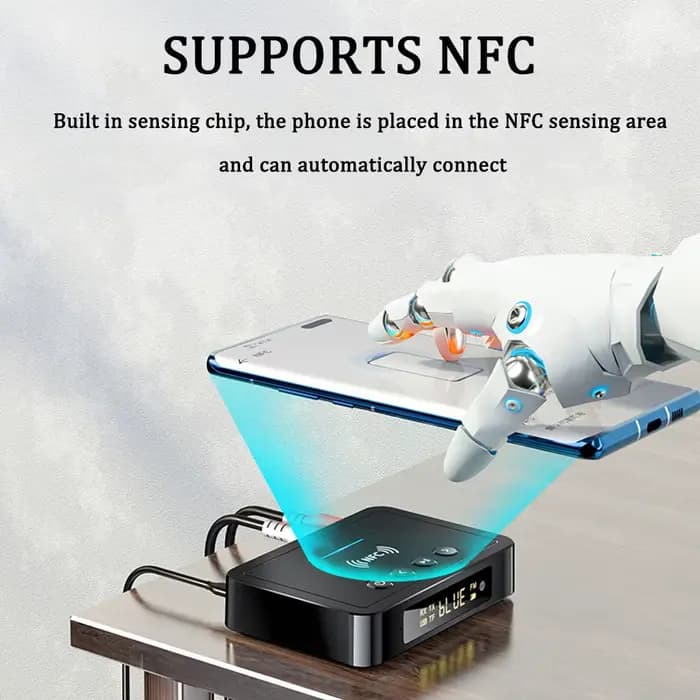 Adaptateur Audio NFC Bluetooth 5.4 FM stéréo AUX 3.5mm optique Coaxial TF/U-disque récepteur sans fil transmetteur pour haut-parleur de voiture TV