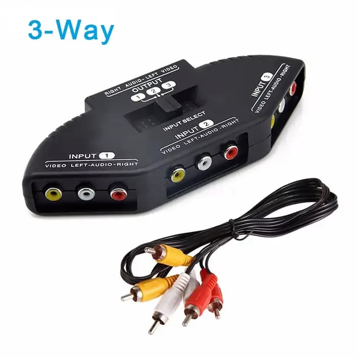 Répartiteur RCA avec boîtier de commutation audio-vidéo à 3 voies, câble RCA pour connecter 3 transf