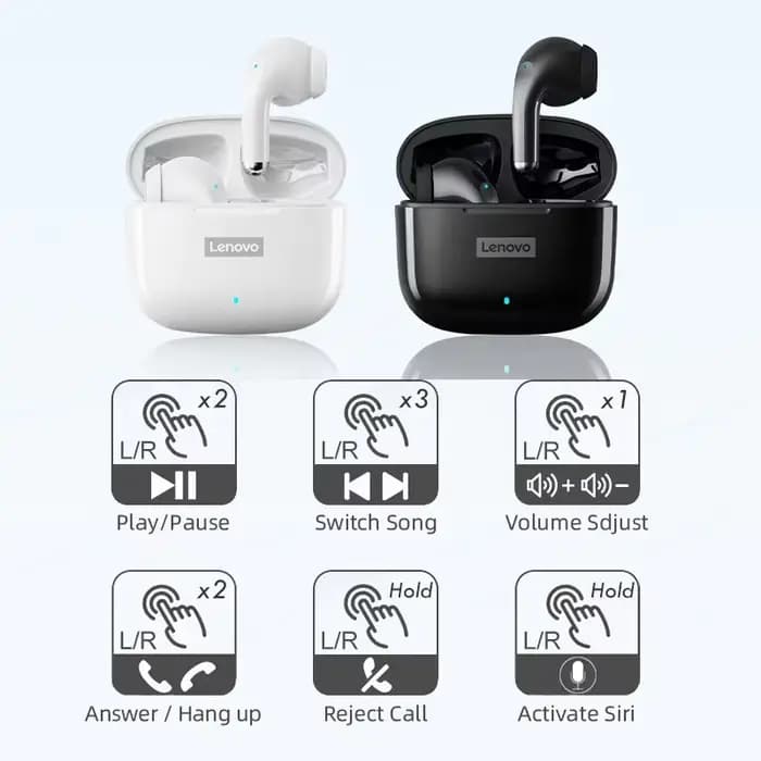 Écouteurs sans fil Lenovo LP40 Pro Bluetooth 5.4 TWS Hifi Stéréo pour Gaming et Sport avec Contrôle Tactile et Appel HD avec Micro