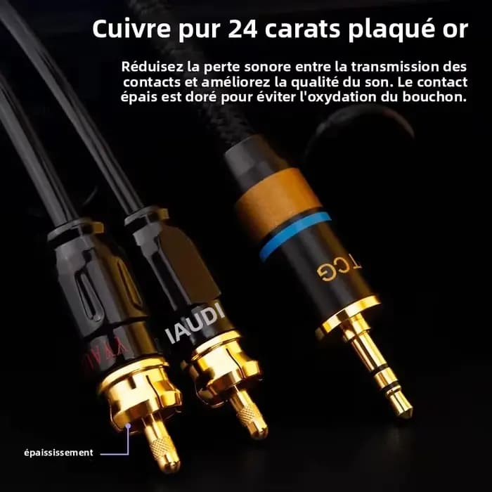 Câble Audio 3.5mm à 2RCA HiFi stéréo AUX RCA Jack 3.5 Y séparateur pour amplificateurs