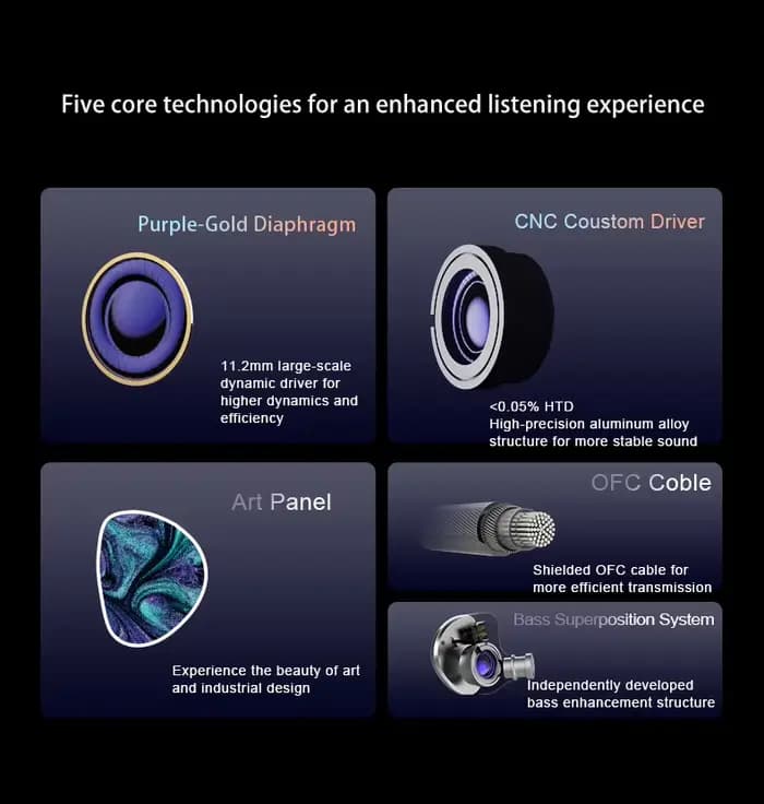 INAWAKEN DAWN Ms IEM casque pilote dynamique à diaphragme violet-or avec câble blindé OFC pour musiciens audiophiles