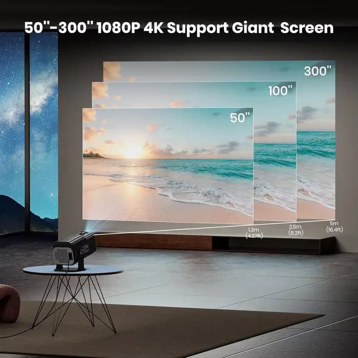 Projecteur HY320 natif 1080P 4K WiFi6 BT5.2 Correction automatique de la distorsion trapézoïdale 180° °