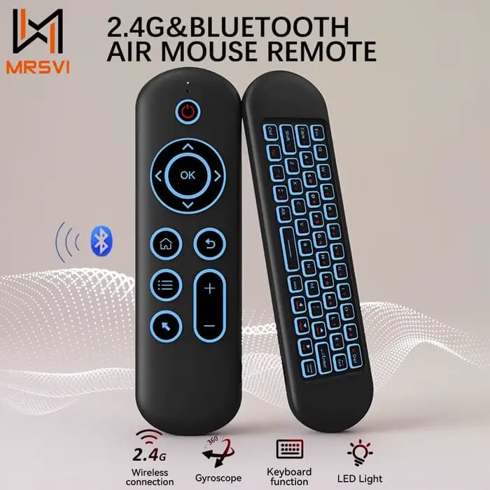 MRSVI Air Mouse télécommande M5 sans fil 2.4G et Bluetooth avec clavier Gyroscope rétroéclairé 7 couleurs pour Smart Android TV Box, PC