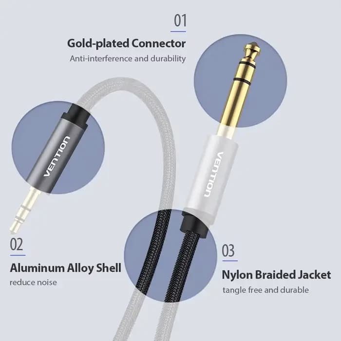 Vention – adaptateur de câble auxiliaire Audio 6.5 à 3.5 Jack, pour haut-parleur, amplificateur de guitare, TRS, 3.5mm à 6.5mm