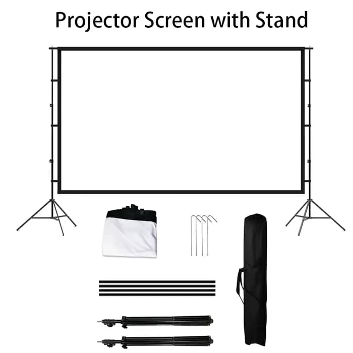 Écran de projection portable avec support, écran de projection, 4K HD, arrière, avant, cordons, film