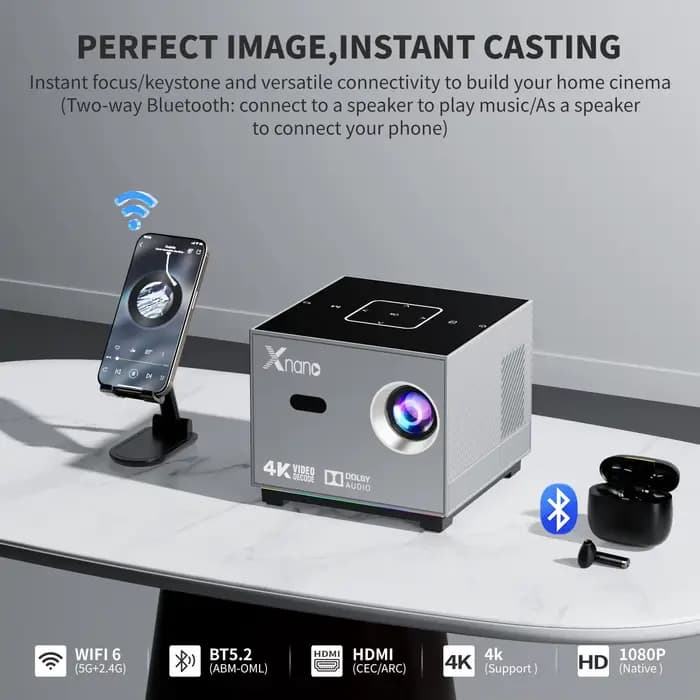 Xnano X3 Smart Projector 720P Native 4K Decode Android 11 Electric Focus 190ANSI Dual WiFi BT5.0 RGB Light Sync Home Theater Beamer