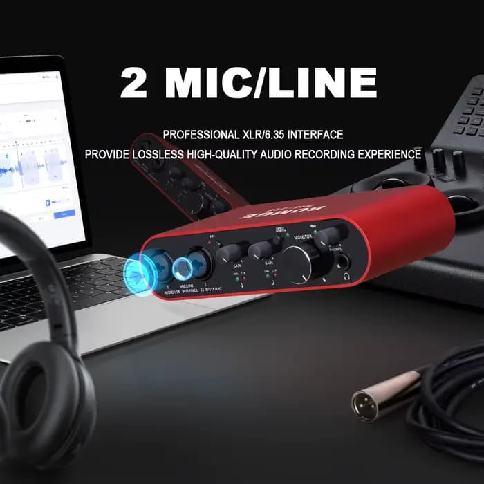 Interface audio BOMGE BMG-22S Carte son professionnelle 32 bits/192 kHz et amplificateur double canal utilisés pour l'enregistrement en direct
