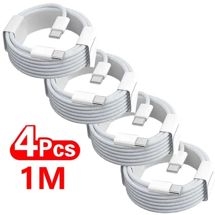 Lot de 4 câbles USB-C vers USB-C 100W pour charge rapide, compatibles avec iPhone 17, 16, 15, Samsun