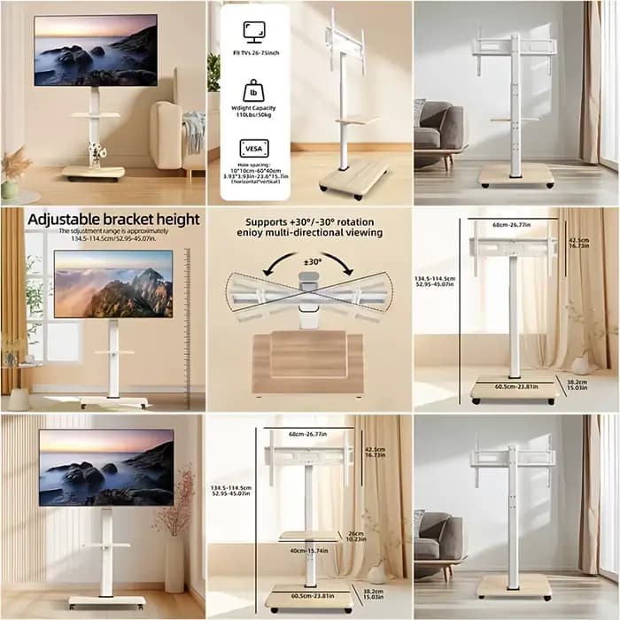 Meuble TV mobile robuste pour téléviseurs de 26 à 75 pouces – Chariot roulant avec roulettes de verrouillage