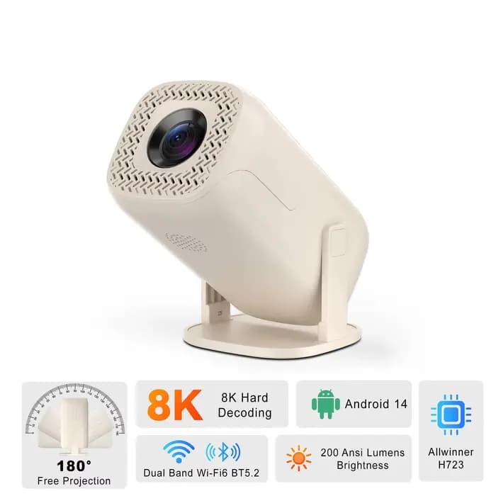 Mini-projecteur intelligent Android 14 Allwinner H723 avec décodage 8K, WiFi 6, BT 5.2, correction a