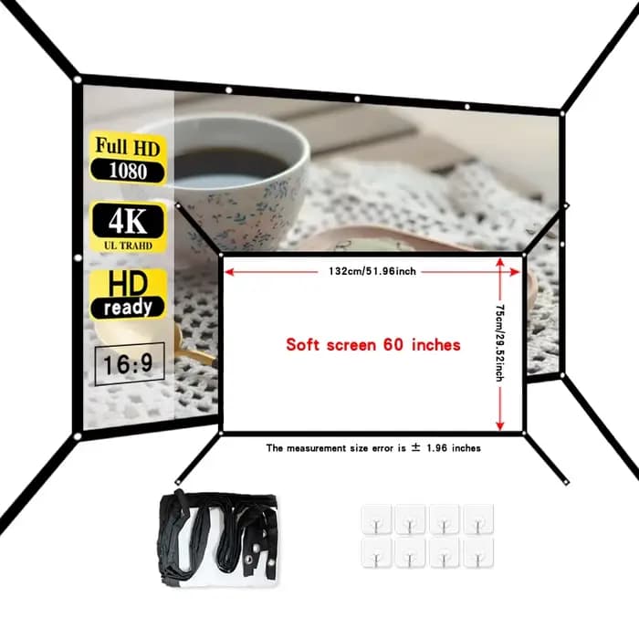 Écran portable pliable blanc souple 16:9, écran de projection mural étendu haute définition de 60 à