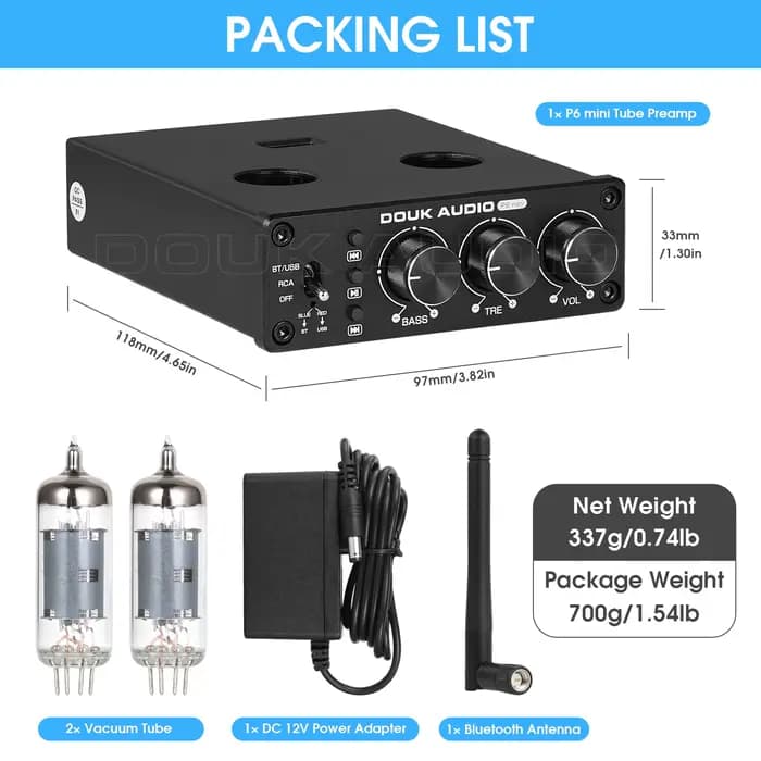Douk Audio-Préampli à Tube à Valve HiFi Bluetooth 5.0