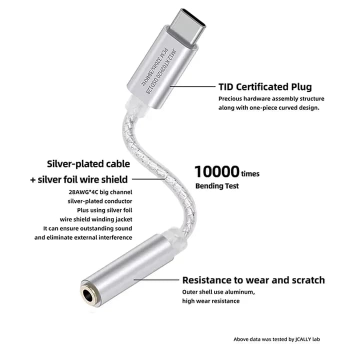 JCALLY JM12 adaptateur Audio numérique type-c à 3.5mm Hifi DAC KTO2H20 puce 32bits 384KH DSD128 décodeur Type C