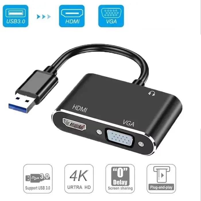 Adaptateur convertisseur Audio-vidéo USB 3.0 vers HDMI VGA 3 en 1