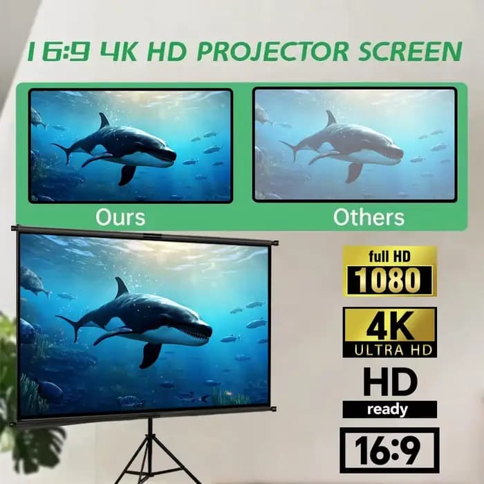 Écran de projection avec support simple - 4K HD 16:9 pour intérieur/extérieur
