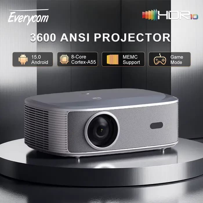 Everycom HQ11W 3600 ANSI 4K projecteur Full HD Android 15 3G 64G Home cinéma WiFi6 Smart TV films pr
