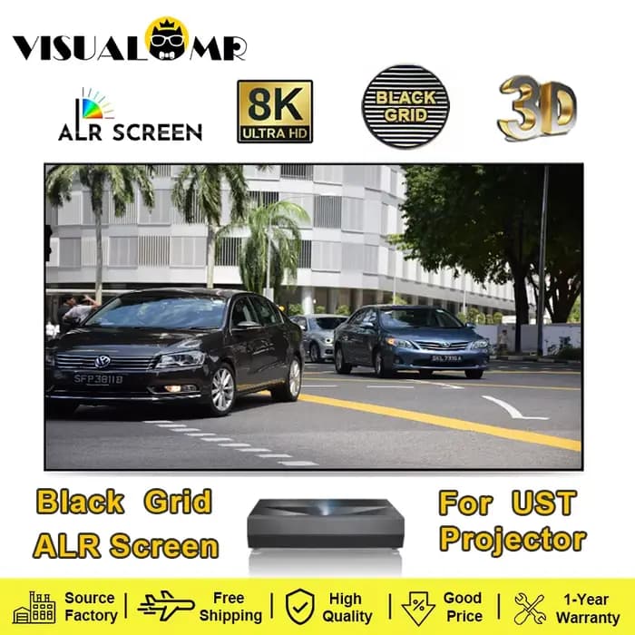 VisualMr-Écran de projection ALR UST 8K, grille noire, prisme en T, cadre de lumière ambiante, rejet