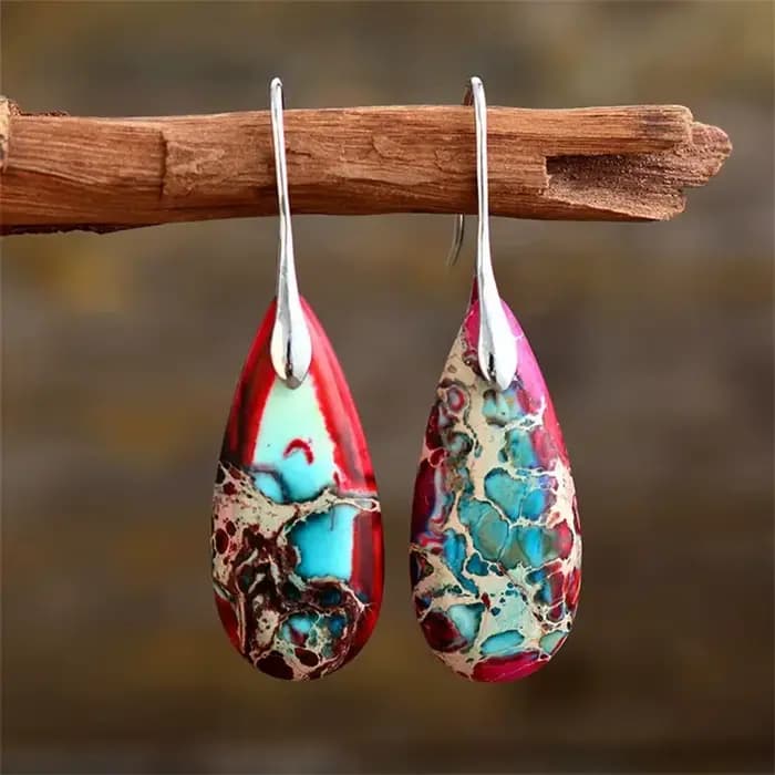 Boucles d'oreilles pendentif gouttelette en pierre empereur
