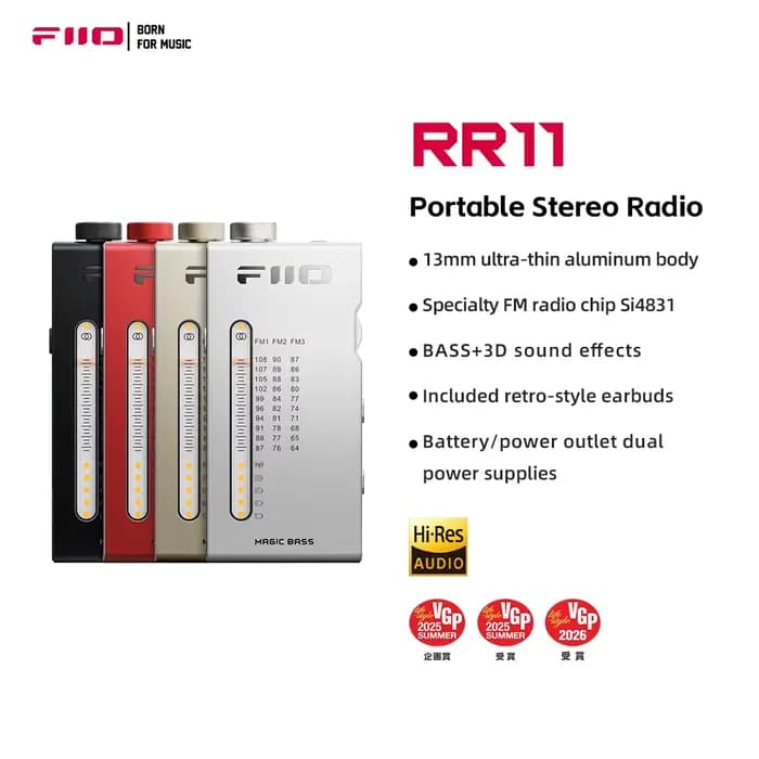 Récepteur radio stéréo FM HiFi portable FiiO RR11 avec réglage PVR analogique