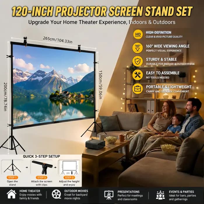 Ensemble d'écran de projection 120/100/72 pouces