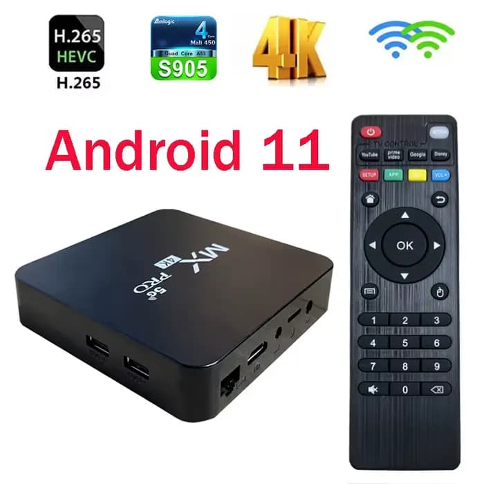 Boîtier TV intelligent IPTV 4K HD Android 11 MX-Pro Amlogic S905 Quad-Core 4G WiFi Lecteur multimédia vidéo 3D Home Cinéma Décodeur
