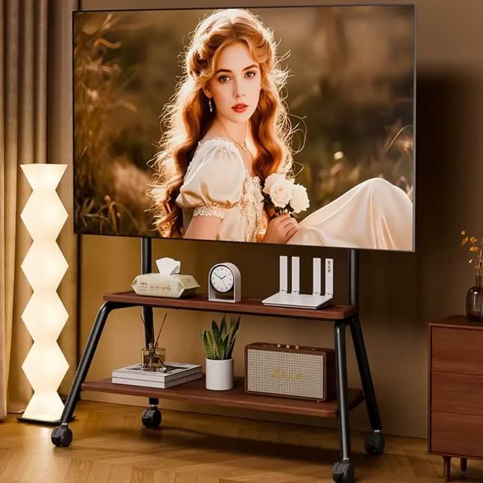 Support TV mobile sur pied avec roulettes pivotantes pour salon et chambre à coucher