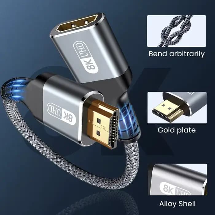Câble d'extension tressé HDMI 2.1 8K mâle vers femelle