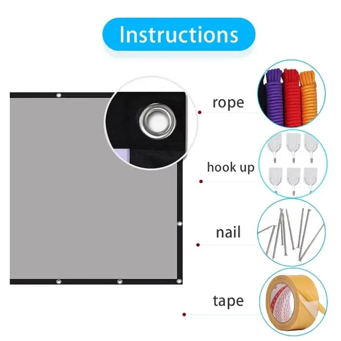 Écran de projecteur 1000-130 pouces métal gris Anti-lumière 16:9 bordure noire Portable avec trous