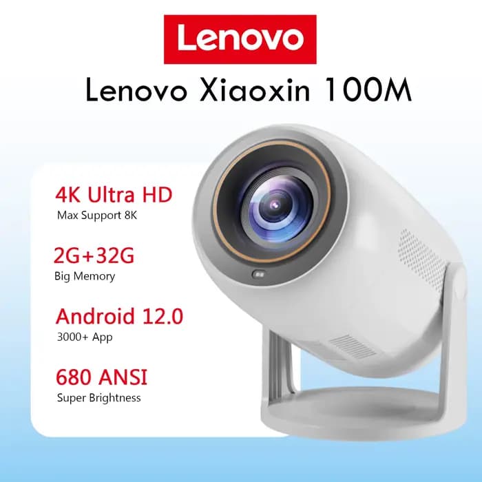 Lenovo Portable 4K projecteur 100M Android 12 WIFI 6 TOF No-Sense mise au point automatique extérieur Full HD