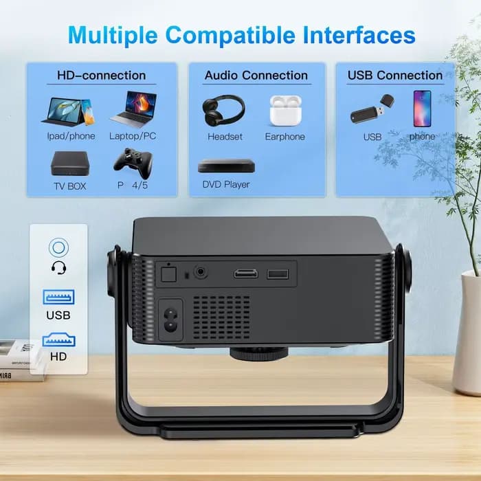 Projecteur XNANO natif 1080P Android 13 avec mise au point automatique et correction trapézoïdale 360° °