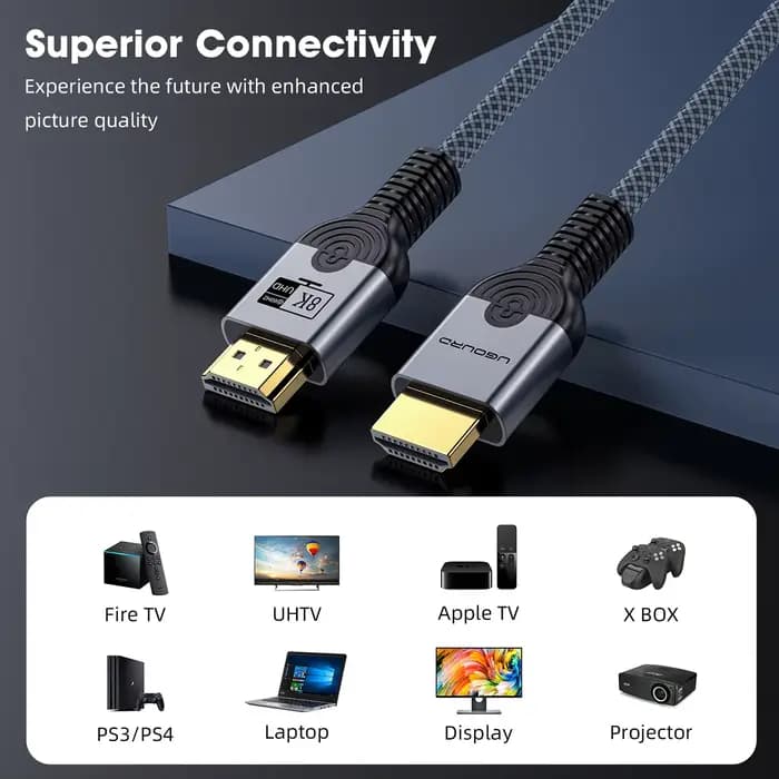 Câble vidéo 8K HDMI 2.1 haute vitesse 48Gbps dynamique HDR 8K/60Hz 4K/120Hz UHD