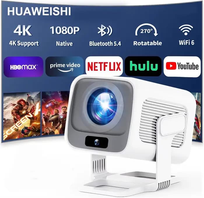 Projecteur HUAWEISHI 4K Android portable natif 1080P avec mise au point automatique 600 ANSI