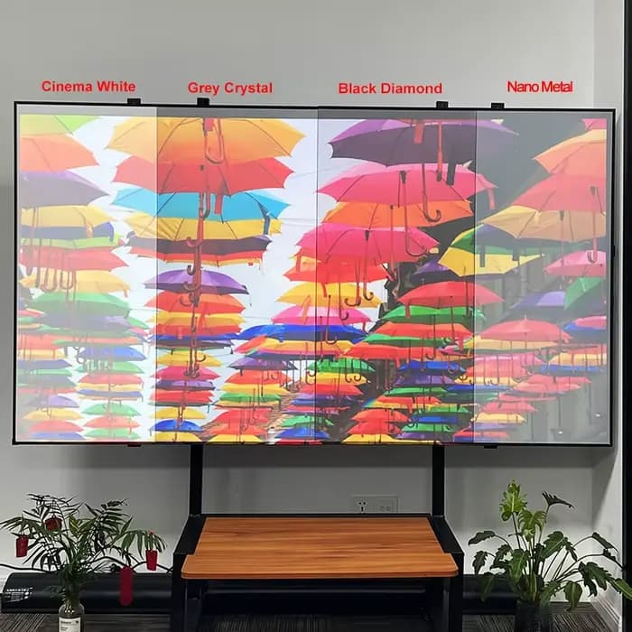 Échantillon de tissu pour écran de projection ALR gris cristal/blanc cinéma/fibre de verre nano métallique 3D 4K 8K