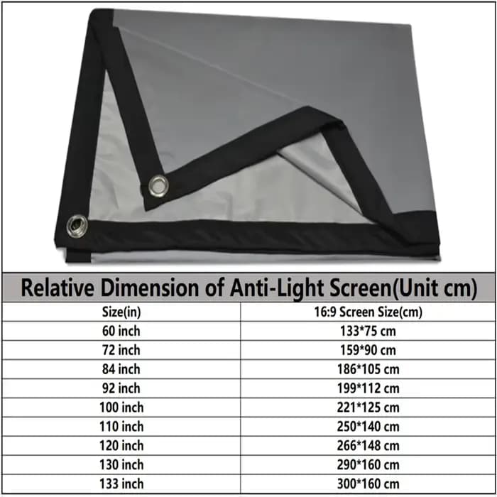 Écran de projecteur 1000-130 pouces métal gris Anti-lumière 16:9 bordure noire Portable avec trous