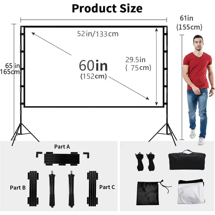 VEIDADZ écran de projecteur avec support blanc doux moins de plis 60 84 100 120 pouces avec sac de t
