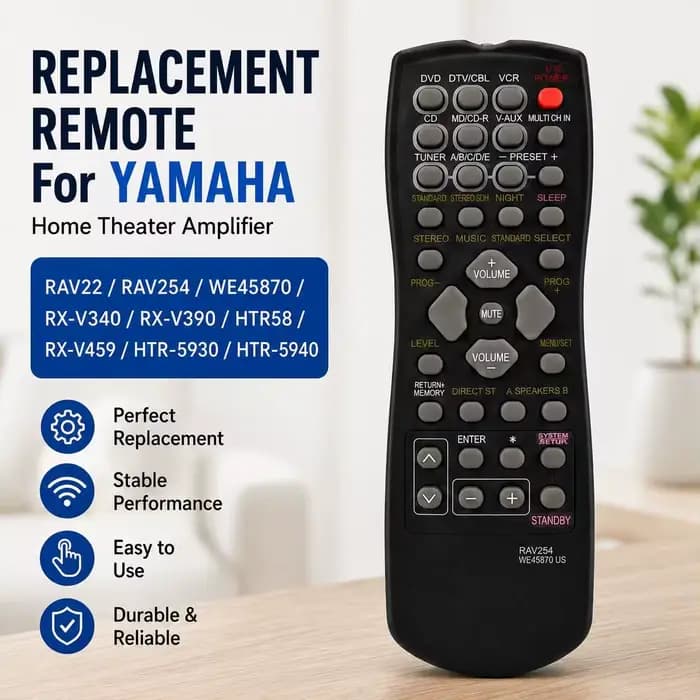 Télécommandes de remplacement pour amplificateur de cinéma maison YAMAHA RAV22 RAV254 WE45870 RX-V340 RX-V390 HTR58 RX-V459 HTR-5930 HTR-5940