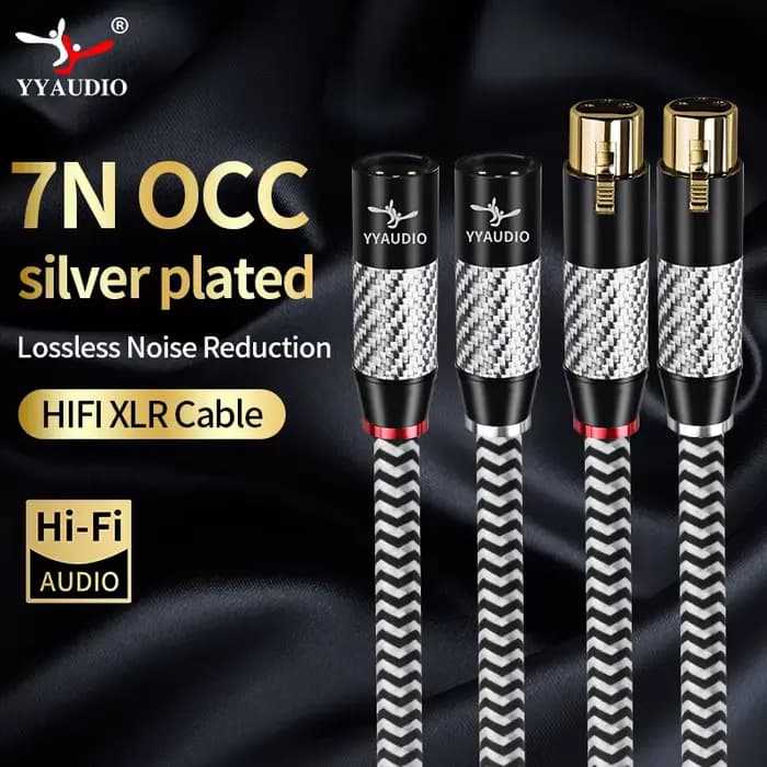 Câble d'équilibre Audio HiFi XLR haut de gamme 7N OCC plaqué argent 3 broches XLR mâle vers XLR femelle