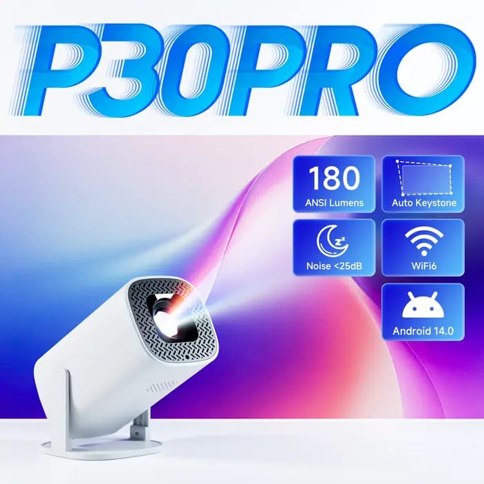 HONGTOP Mini projecteur intelligent Android 14 P30PRO WiFi6 BT 5.0 prise en charge 4K 1280*720P
