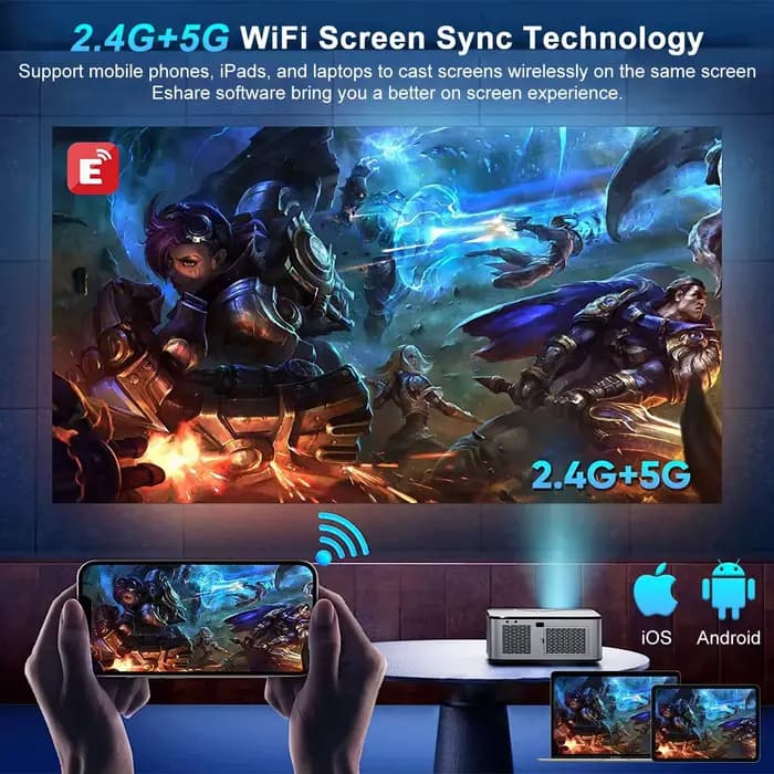 Projecteur HORLAT T09MAX Google TV 4K 40000 Lumens WiFi6 BT5.2 Télécommande Mise au point automatique Full HD 1080P