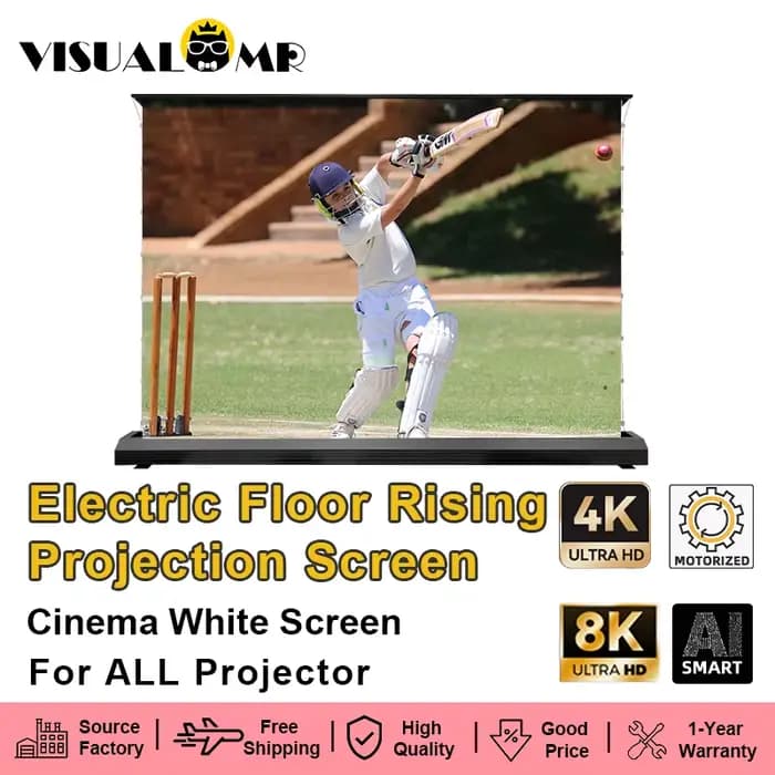 Écran de projection électrique à hauteur de sol, écran de cinéma blanc, onglet-tension, 2025 pouces,
